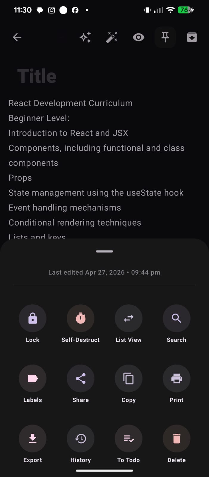 NoteNext notes screen with rich previews and color labels